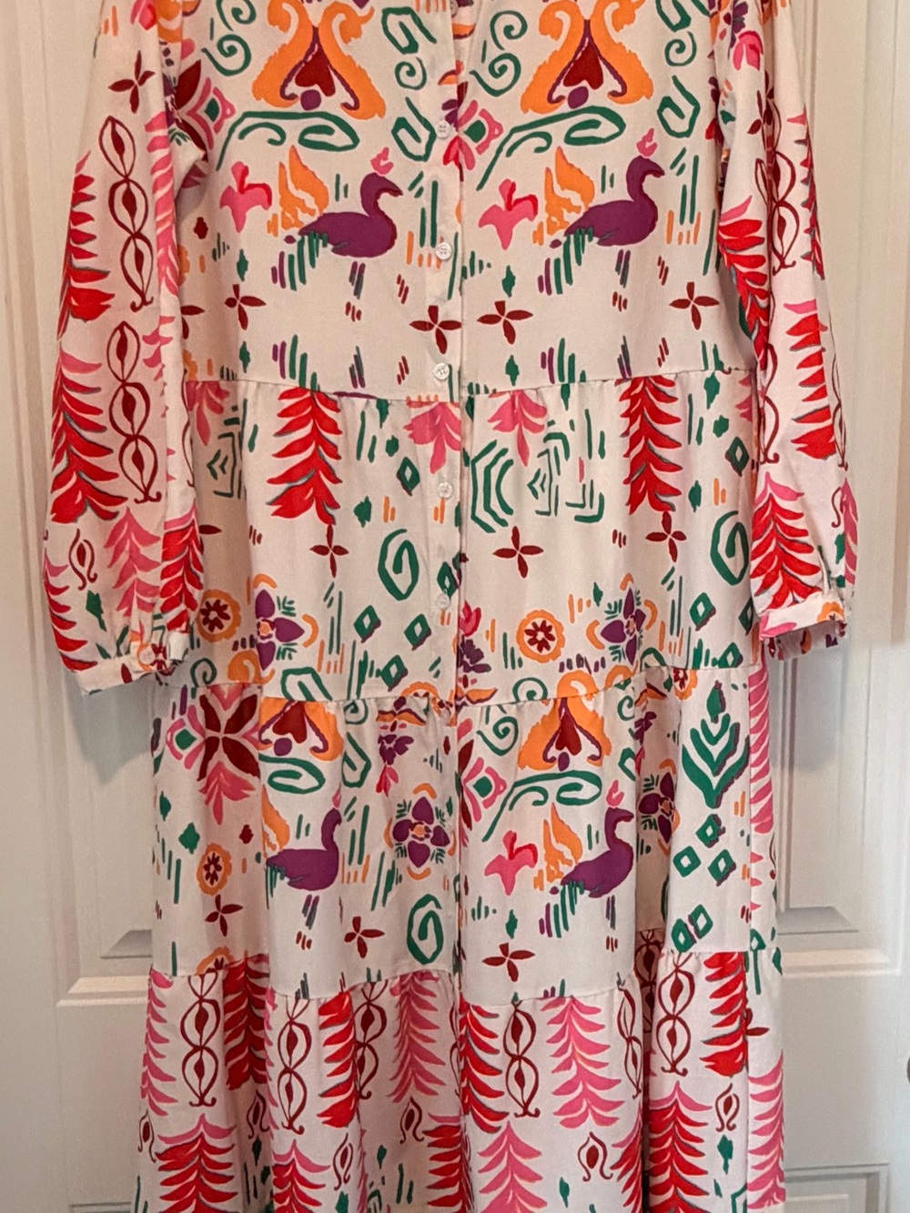 SundayUp Floral Print Dress in White, Green, Pink & Orange